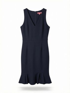 Women’s Sleeveless Navy Sheath Dress with Ruffle Hem Size 10